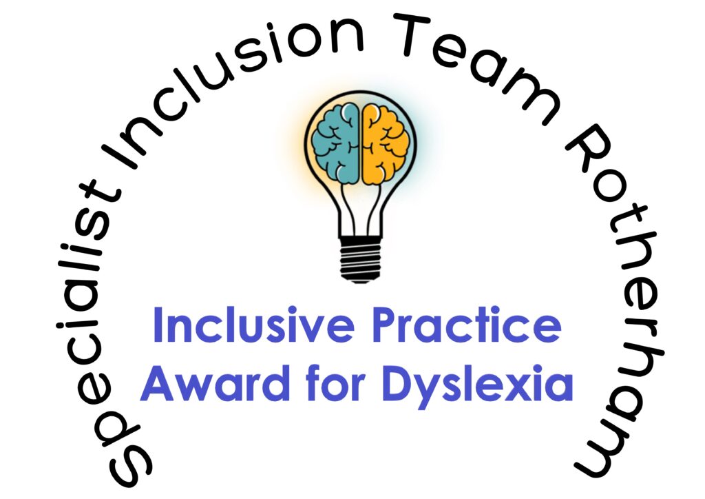 Image of a lightbulb containing a brain with the wording "Inclusive Practice Award for Dyslexia" below.